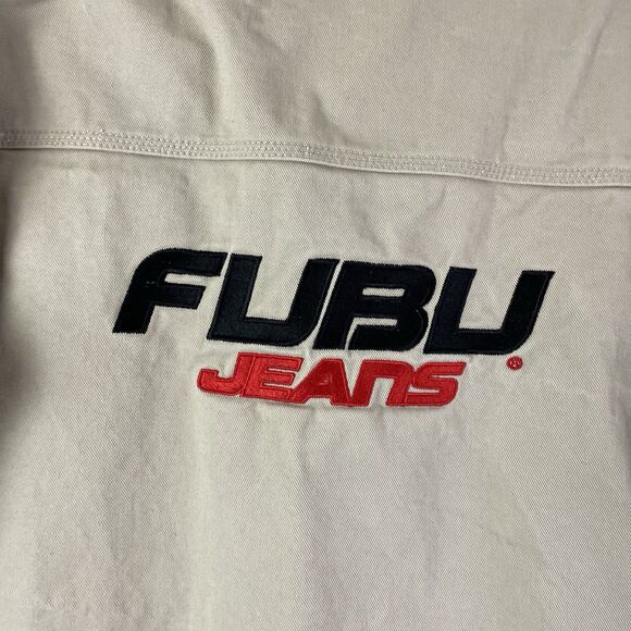 Vintage FUBU Jeans Jacket Men’s Sz XXL Khaki Denim Embroidered - Picture 9 of 13